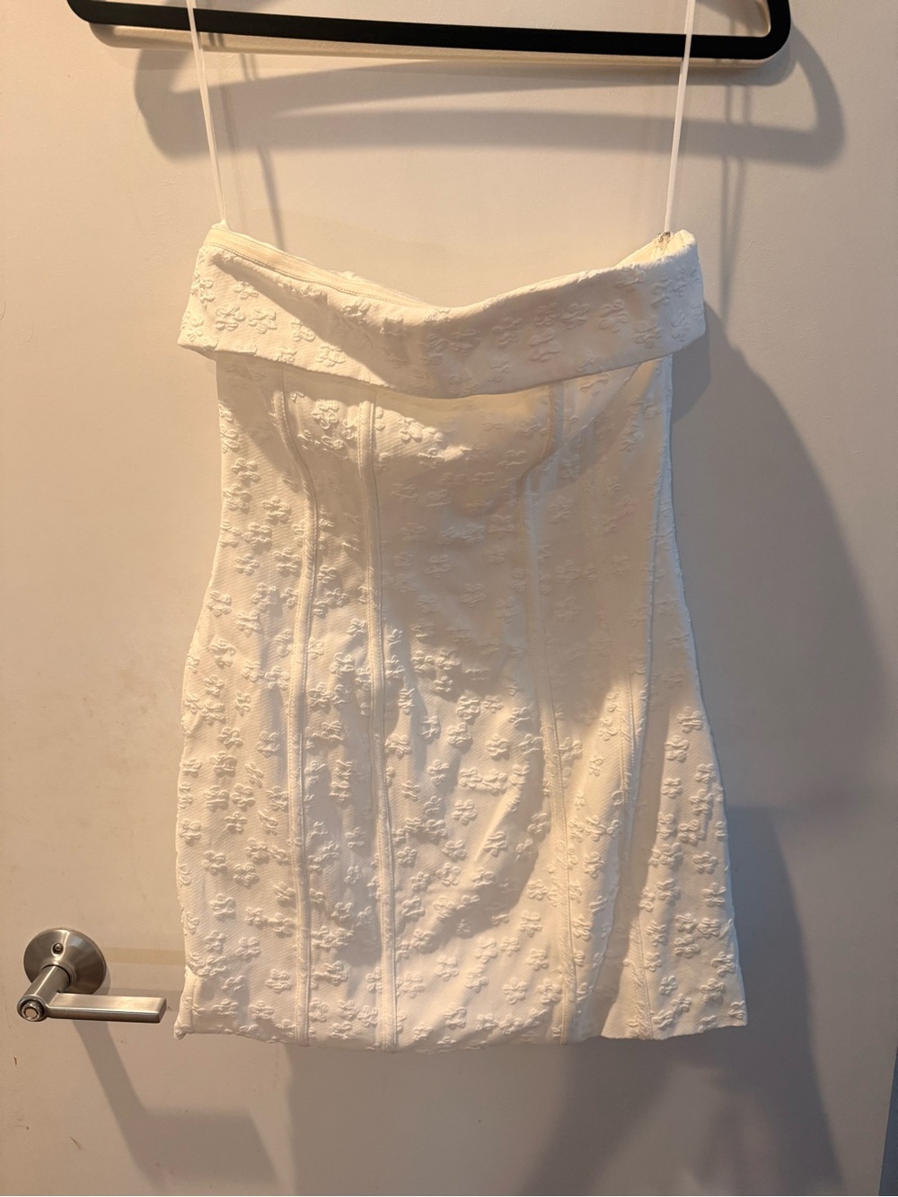 White Strapless Embroidered Mini Dress